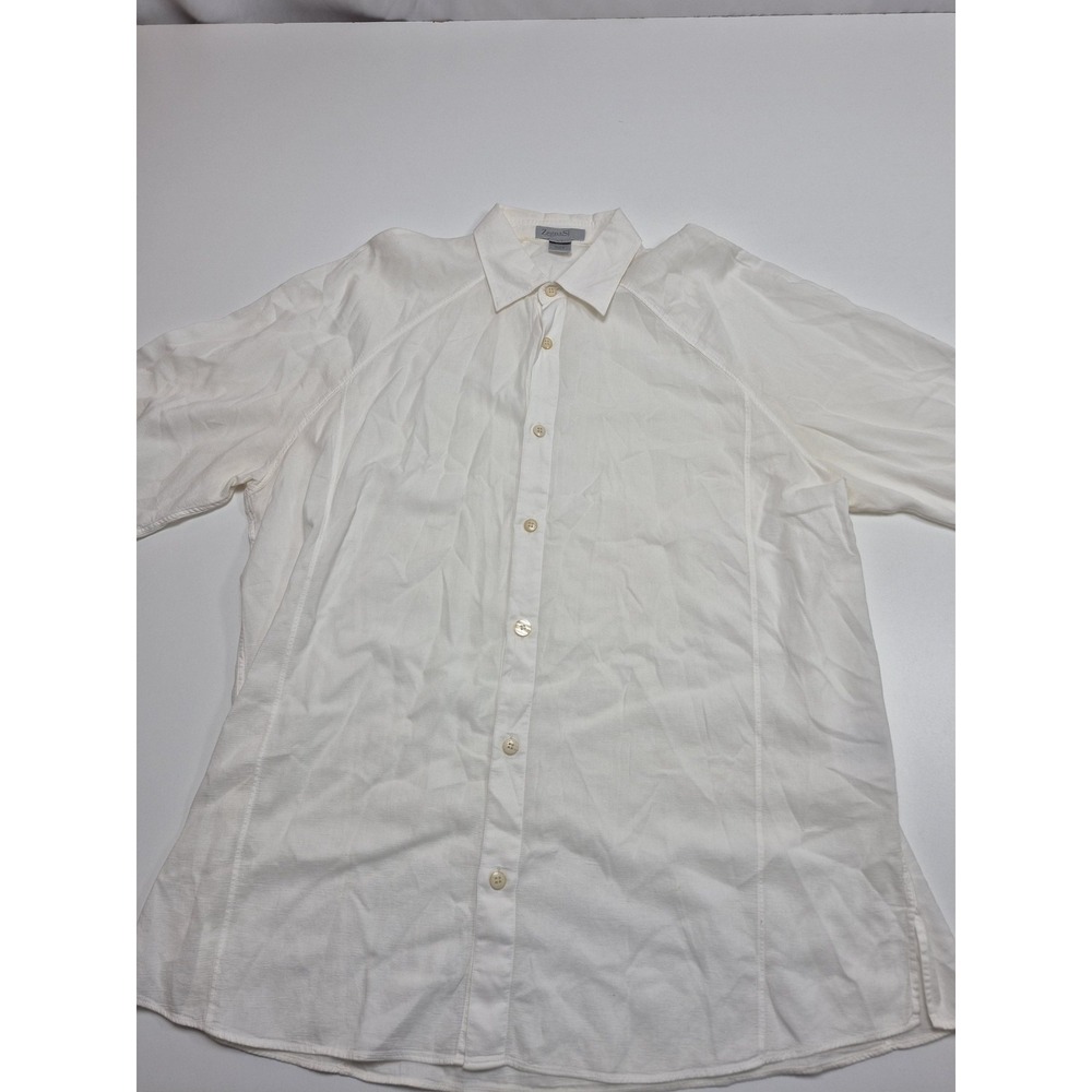 Zegna Sport Shirt Mens XL White 3/4 Sleeve Button Up Lightweight Italy